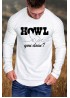 White HOWL Wolf Letter Print Pleated Sleeve Men's Top