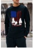 Black American Flag Team Roping Horse Print Men's Long Sleeve Top