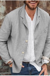 Gray Button-up Lapel Collar Long Sleeve Men's Shirt