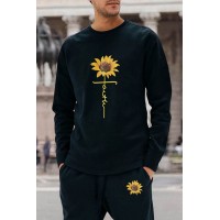 Sunflower Letter Print Long Sleeve Sweatshirt and Sweatpants Set