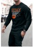 Black Men's Basketball Letter Print Long Sleeve Top and Pants Set