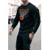 Black Men's Basketball Letter Print Long Sleeve Top and Pants Set