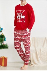 Men Red Xmas Pattern Long Sleeve Loungwear Set