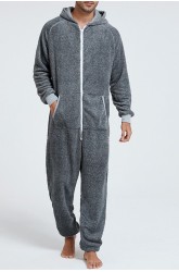 Grey Men Fleece Jumpsuit Loungewear