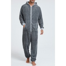 Grey Men Fleece Jumpsuit Loungewear