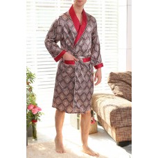 Red Men's Vintage Print Satin Kimono Bathrobe Set