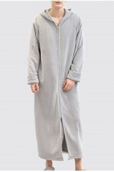 Grey Men's Flannel Zip Hooded Nightgown