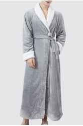 Grey Men Contrast Trim Fleece Robe Nightgown