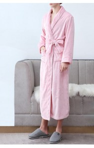 Pink Fleece Pocketed Men Nightgown with Sash