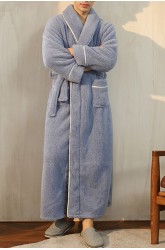 Blue Men's Thick Fleece Kimono Nightgown