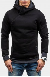 Dark Gray Color Block Zipper Hoodie and Drawstring Joggers Men's Set