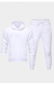 White Solid Pocket Hoodie and Jogger Pants Men's Set