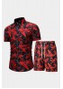 Men's Floral Print Short Sleeve Shirt and Elastic Waist Shorts Set