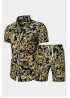 Pattern Print Men's Button Short Sleeve Shirt and Shorts Set