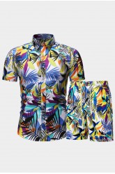 Hawaiian Tropical Print Men's Short Sleeve Shirt and Shorts Set