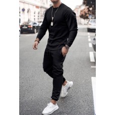 Two-piece Crew Neck Elastic Waist Men's Sweatshirt Set