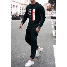 US Flag Print Long Sleeve Sweatshirt and Joggers Men's Sports Suit