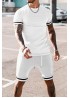 White Striped Short Sleeve T-shirt and Drawstring Shorts Men's Set