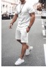 White Solid Short Sleeve Top and Shorts Men's Sports Set