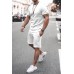 White Solid Short Sleeve Top and Shorts Men's Sports Set