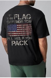 Black American Flag Letters Print Crew Neck Men's Oversized T-shirt