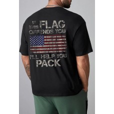 Black American Flag Letters Print Crew Neck Men's Oversized T-shirt