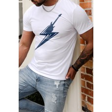 White Guitar Lightning Bolt Print Men's Graphic T-shirt