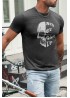 Gray Never Give Up Skull Print Slim Fit Men's Graphic T Shirt