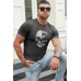 Gray Never Give Up Skull Print Slim Fit Men's Graphic T Shirt