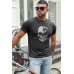 Gray Never Give Up Skull Print Slim Fit Men's Graphic T Shirt