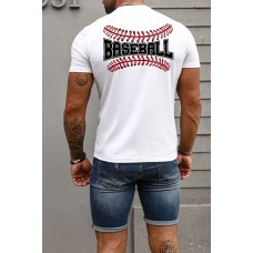 White BASEBALL Graphic Print Slim Fit Men's T Shirt