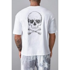 White Skull Graphic Print Drop Shoulder Men's Oversized Tee