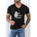 Black My Ride's Here Graphic Print V Neck Men's T Shirt