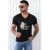 Black My Ride's Here Graphic Print V Neck Men's T Shirt