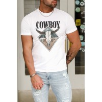 White Cowboy Western Cactus Graphic Mens T Shirt