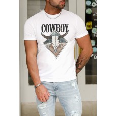 White Cowboy Western Cactus Graphic Mens T Shirt