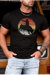 Black Men's Western Cowboy Graphic Print Short Sleeve T Shirt