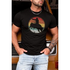 Black Men's Western Cowboy Graphic Print Short Sleeve T Shirt