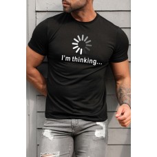 Black I'm Thinking Letter Graphic Print Slim Fit Men's T Shirt