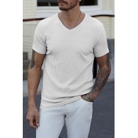 White Men V Neck Rib Knit T-shirt