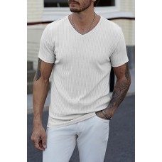 White Men V Neck Rib Knit T-shirt