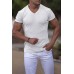 White Men V Neck Rib Knit T-shirt