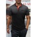 Black Gradient Color Short Sleeve Henley Men's T-shirt