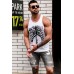 White Skeleton Print Round Neck Men's Tank Top