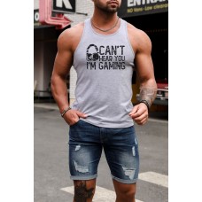 Gray Headphone Letter Print O-neck Men's Graphic Tank Top